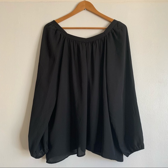 Tie Neck Swing Blouse Black Chiffon Top. Size 4XL - Picture 9 of 11